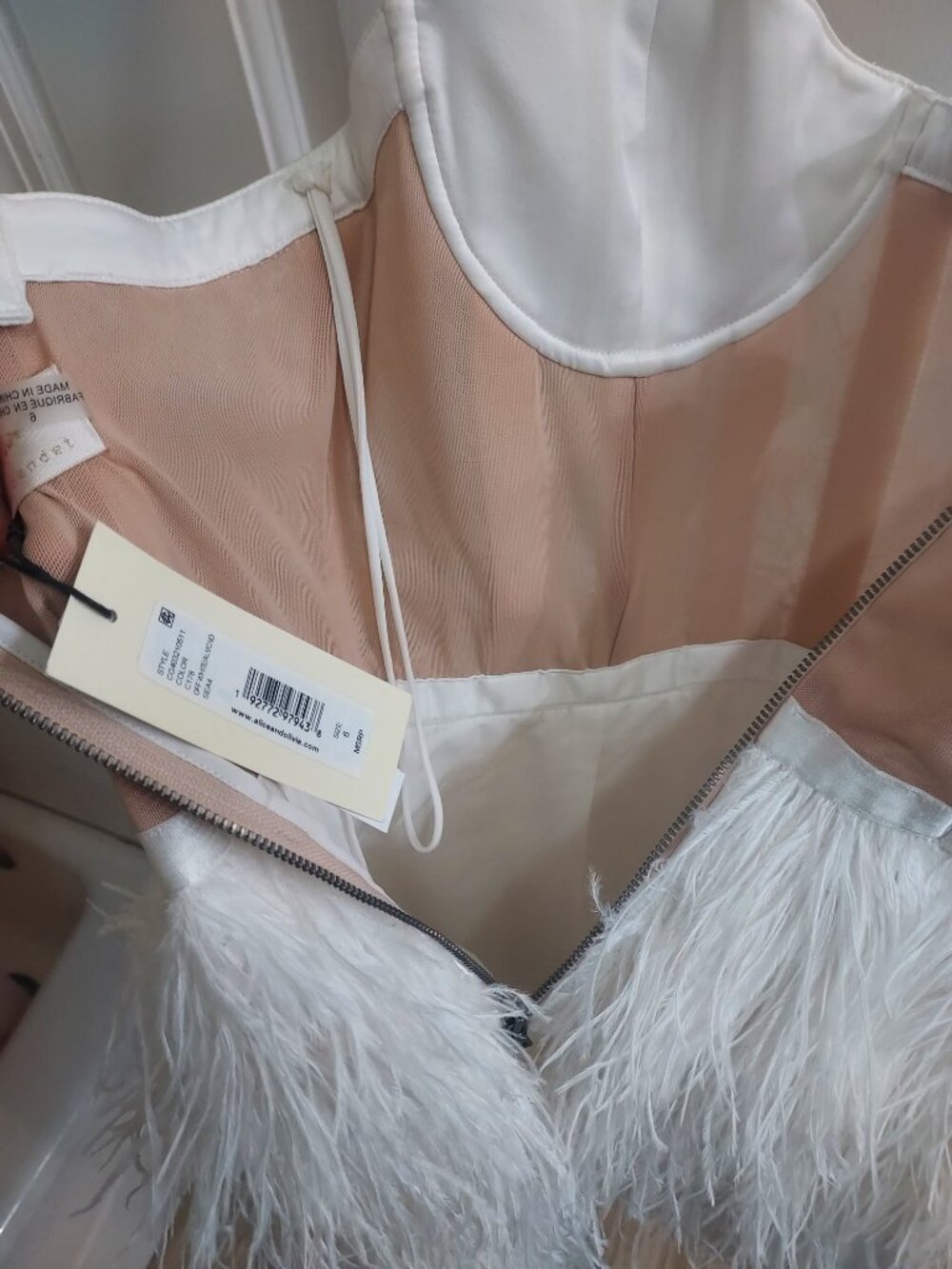 Alice Olivia Xia Wedding Bridal White Sheer Bustier Feather Mini Dress - Picture 11 of 15